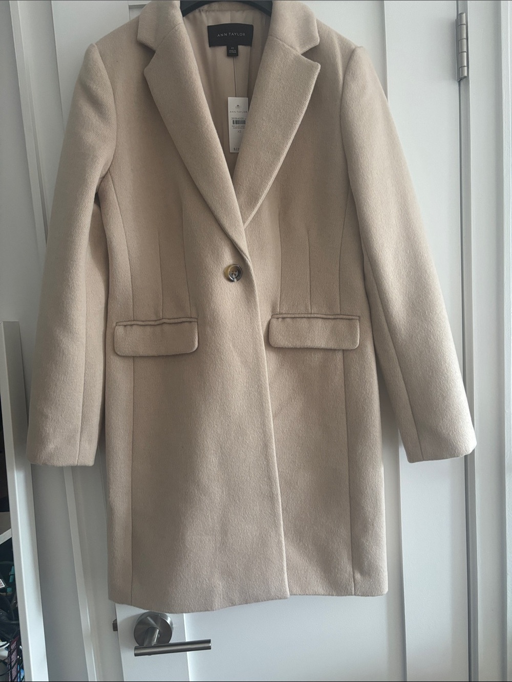 Ann Taylor Cream Single-Button Wool-Blend Trench Coat